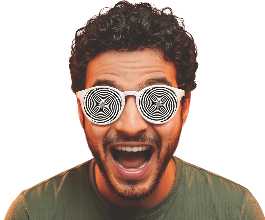 Person with hypnotic glasses representing broker confusion